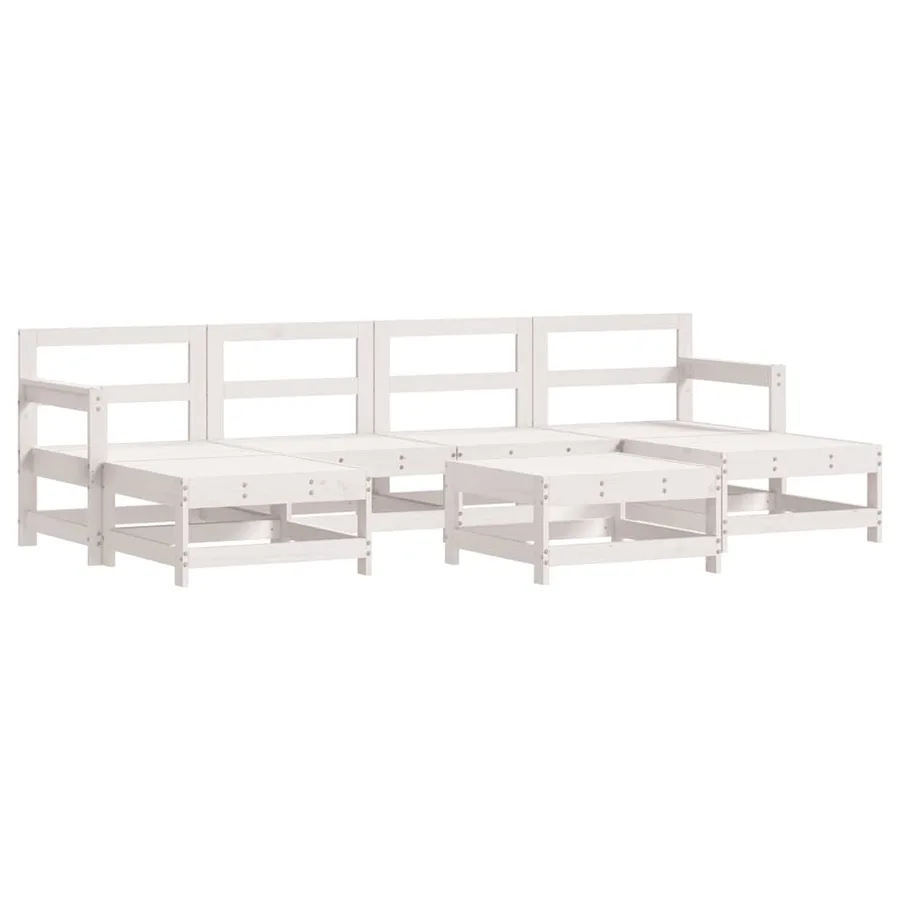 Salon de jardin 7 pcs Blanc Bois de pin massif - 2