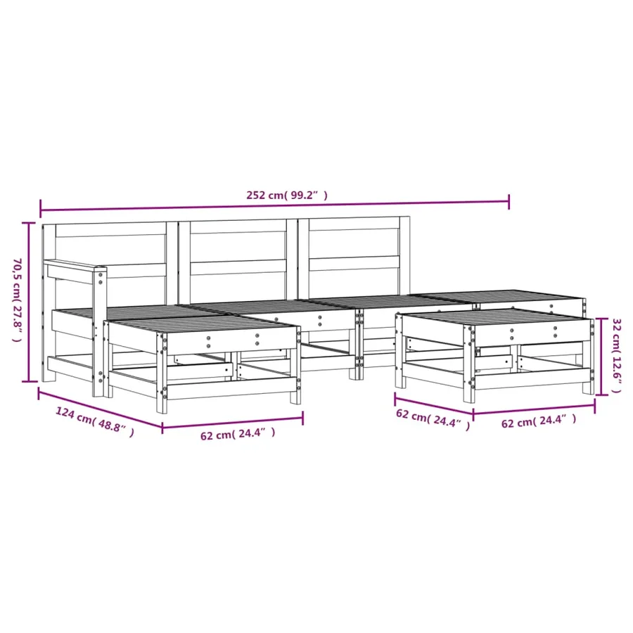 Salon de jardin 6 pcs Bois de pin massif - 7