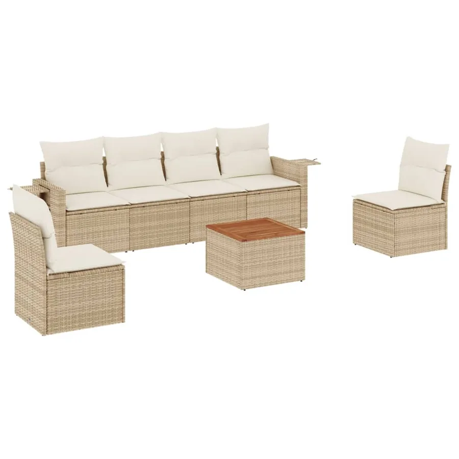 Salon de jardin avec coussins 7 pcs beige résine tressée - 2