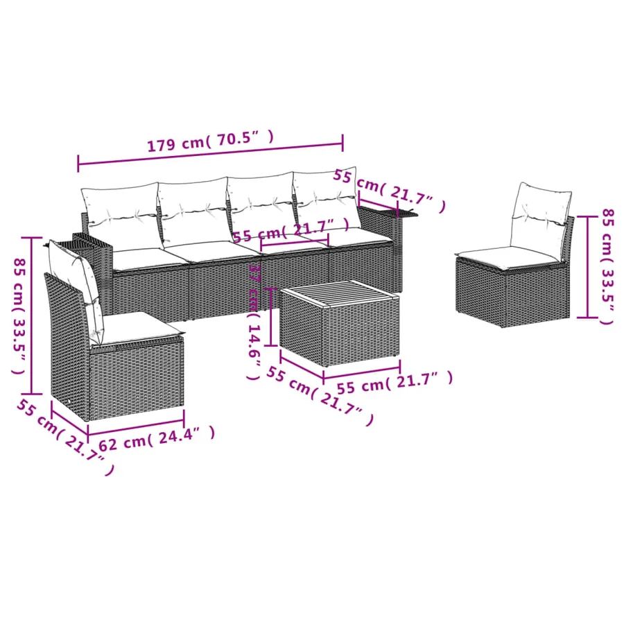 Salon de jardin avec coussins 7 pcs beige résine tressée - 6