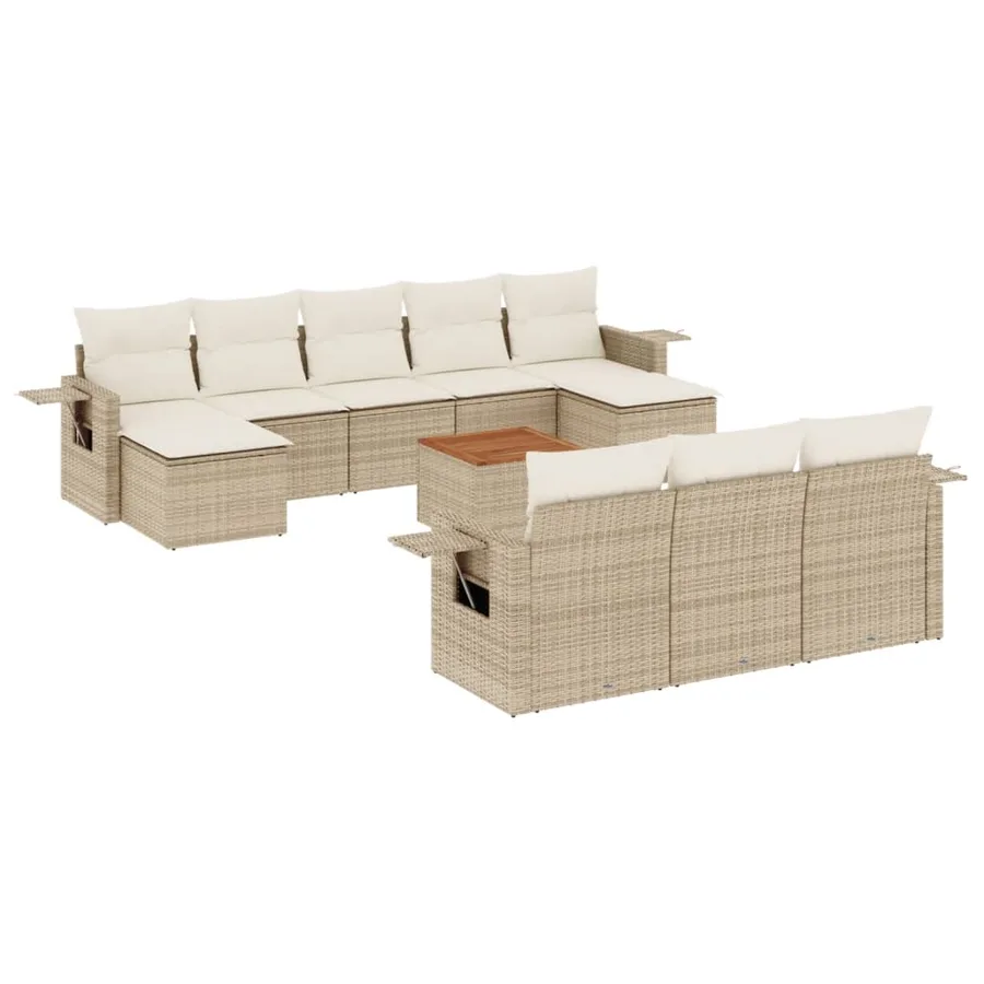 Salon de jardin 11 pcs avec coussins beige résine tressée - 2