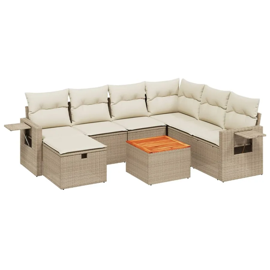Salon de jardin avec coussins 8 pcs beige résine tressée - 2