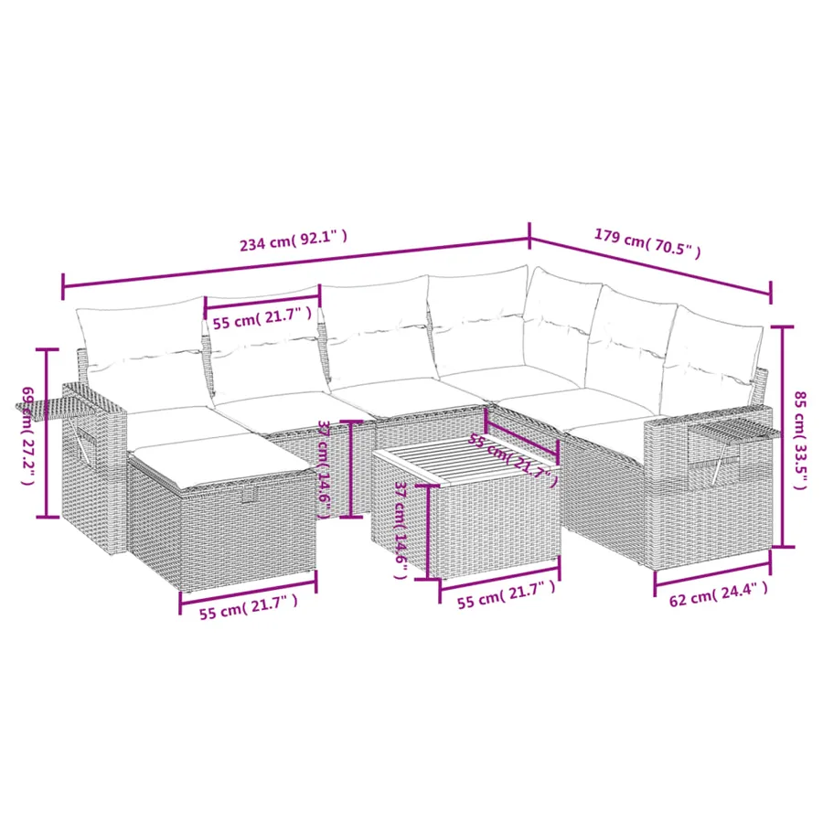Salon de jardin avec coussins 8 pcs beige résine tressée - 4