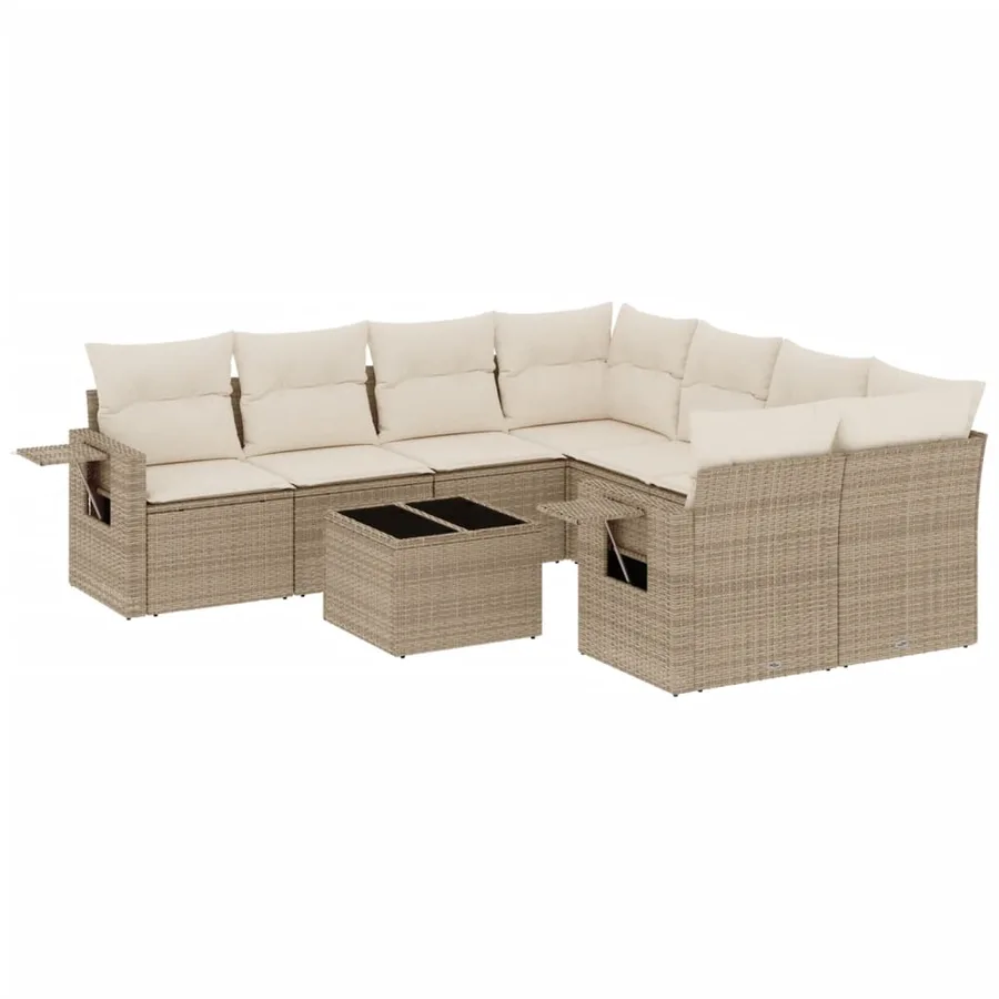 Salon de jardin avec coussins 9 pcs beige résine tressée - 2