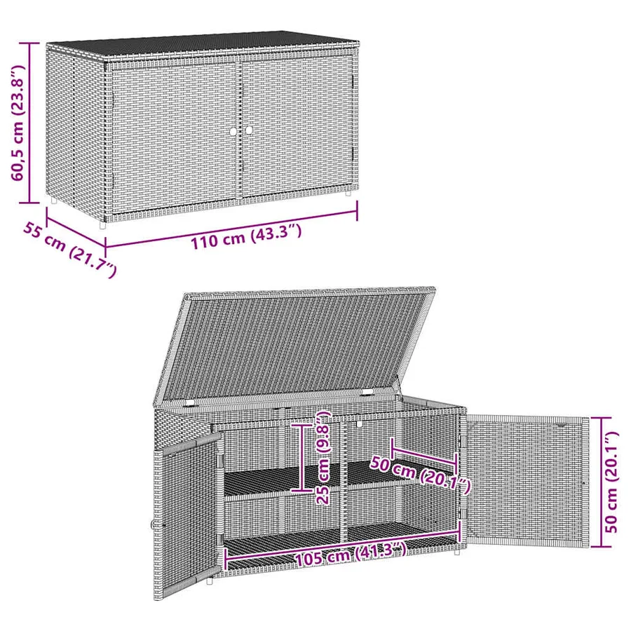 Armoire de rangement jardin noir 110x55x60,5 cm résine tressée - 15