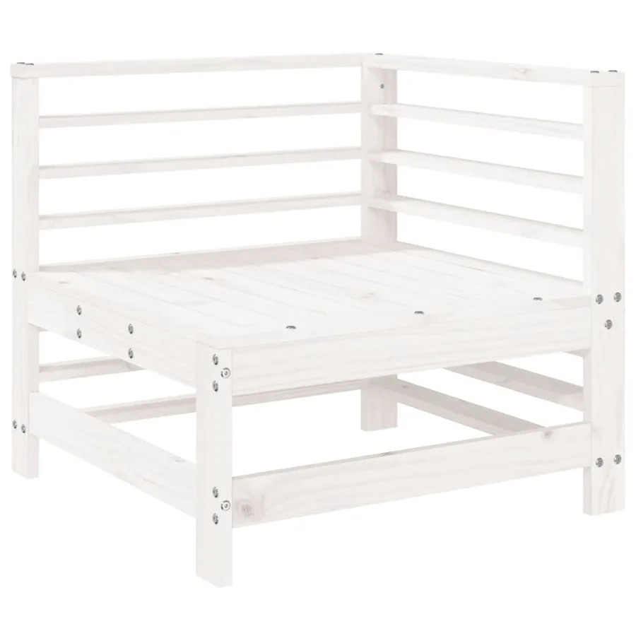 Canapé d'angle de jardin blanc bois de pin massif - 2