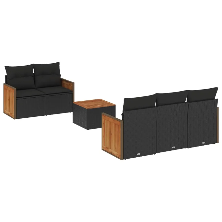 Salon de jardin 6 pcs avec coussins noir résine tressée - 2