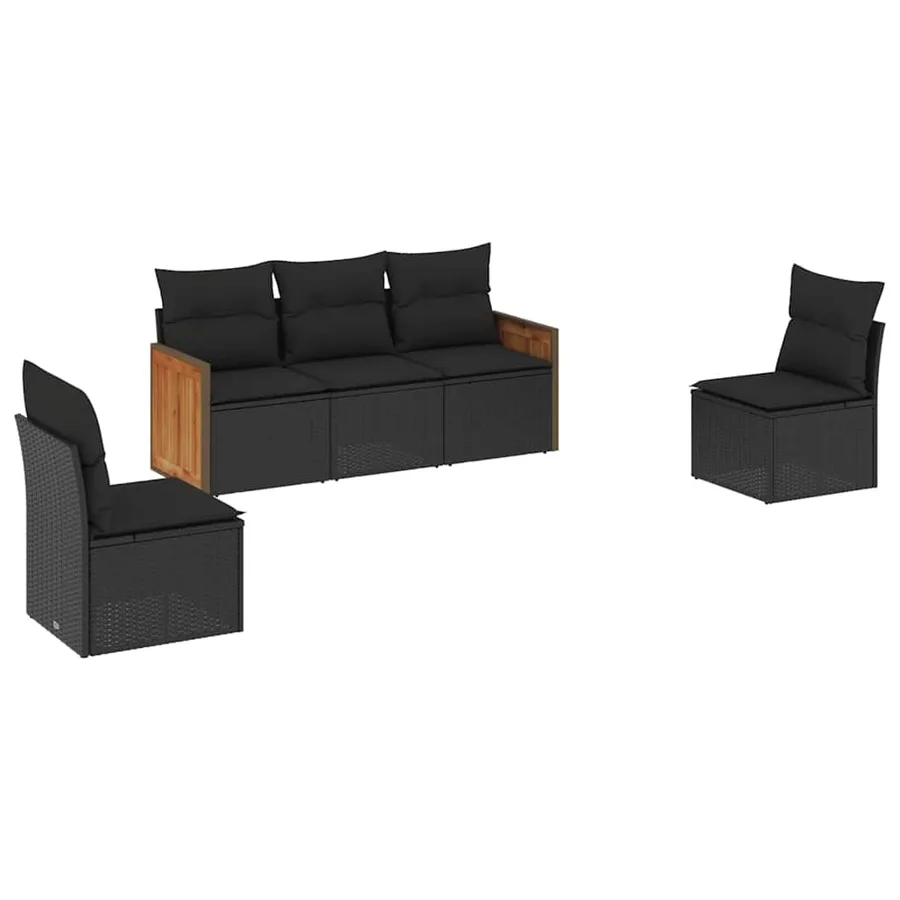 Salon de jardin 5 pcs avec coussins noir résine tressée - 2