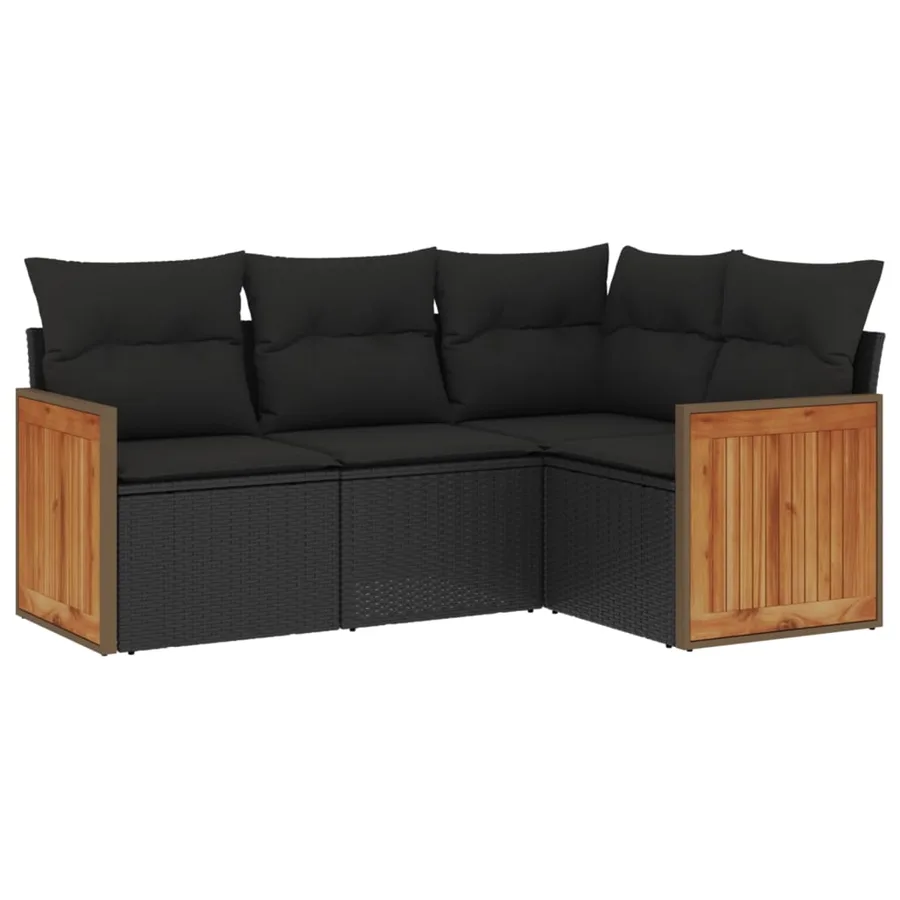Salon de jardin 4 pcs avec coussins noir résine tressée - 2