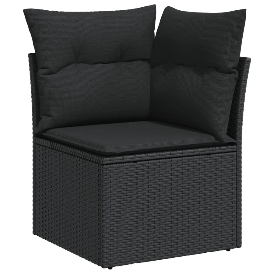 Salon de jardin 4 pcs avec coussins noir résine tressée - 5