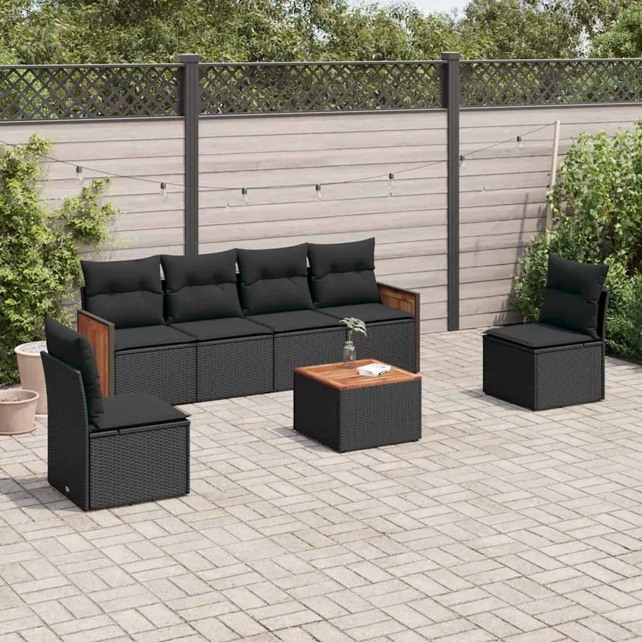 Salon de jardin 7 pcs avec coussins noir résine tressée 55 x 62 x 69 cm - 55,4 kg