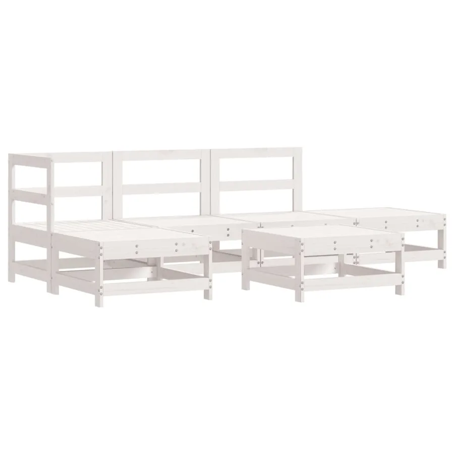 Salon de jardin 6 pcs avec coussins blanc bois massif - 3