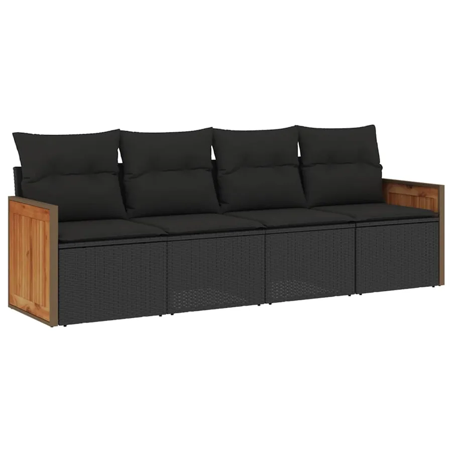 Salon de jardin 4 pcs avec coussins noir résine tressée - 2