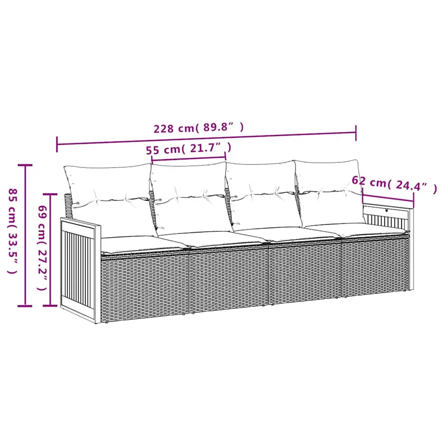 Salon de jardin 4 pcs avec coussins noir résine tressée - 6
