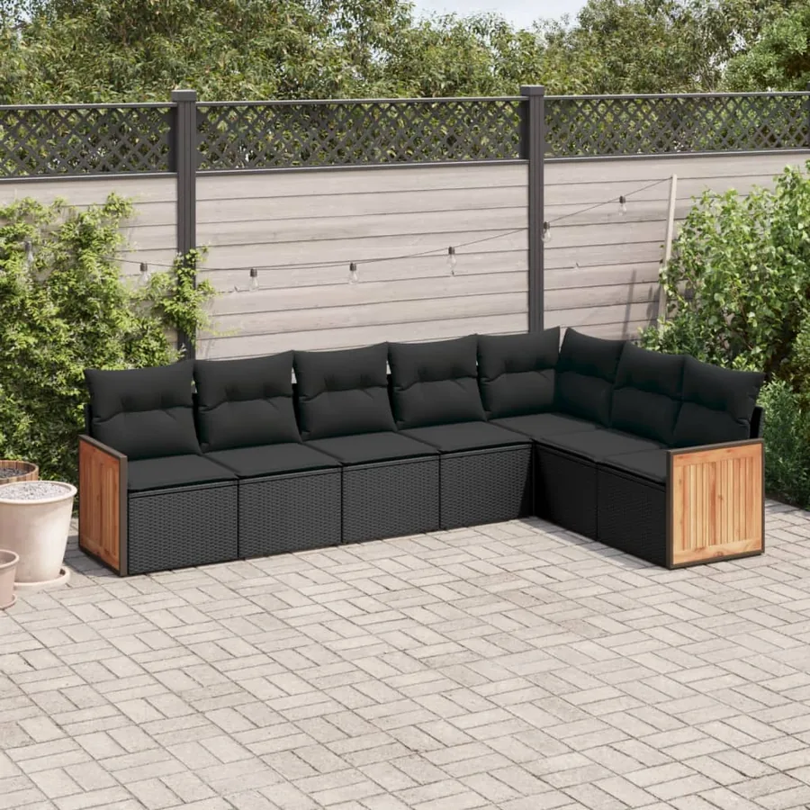 Salon de jardin 7 pcs avec coussins noir résine tressée 55 x 62 x 69 cm - 58,2 kg