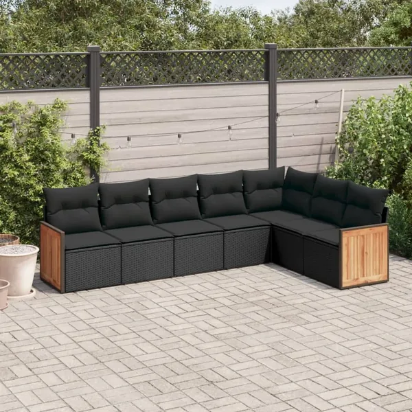 Salon de jardin 7 pcs avec coussins noir résine tressée 55 x 62 x 69 cm - 58,2 kg