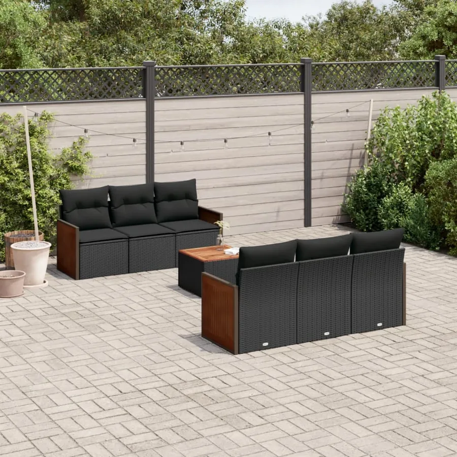 Salon de jardin 7 pcs avec coussins noir résine tressée 55 x 62 x 69 cm - 62,6 kg