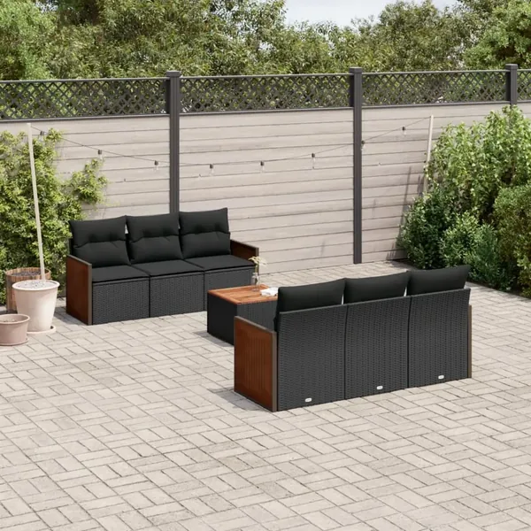 Salon de jardin 7 pcs avec coussins noir résine tressée 55 x 62 x 69 cm - 62,6 kg