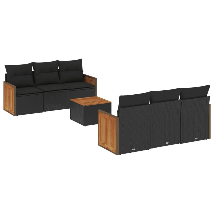 Salon de jardin 7 pcs avec coussins noir résine tressée 55 x 62 x 69 cm - 62,6 kg - 2
