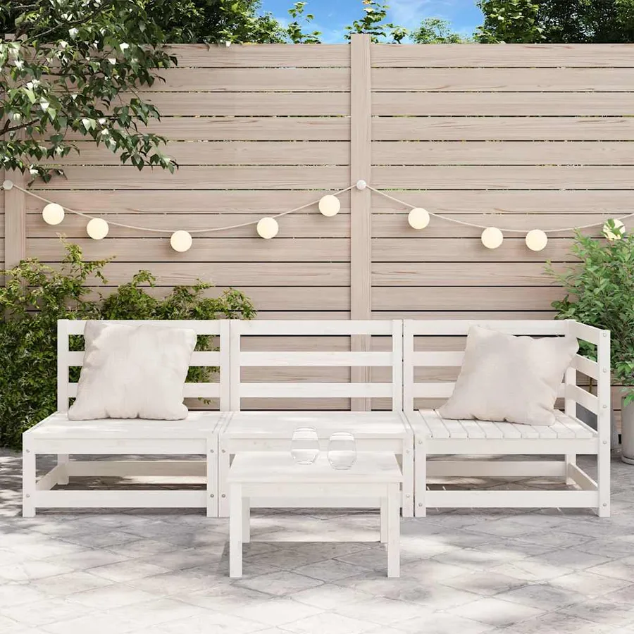 Canapé de jardin 3 places blanc bois de pin massif - 3