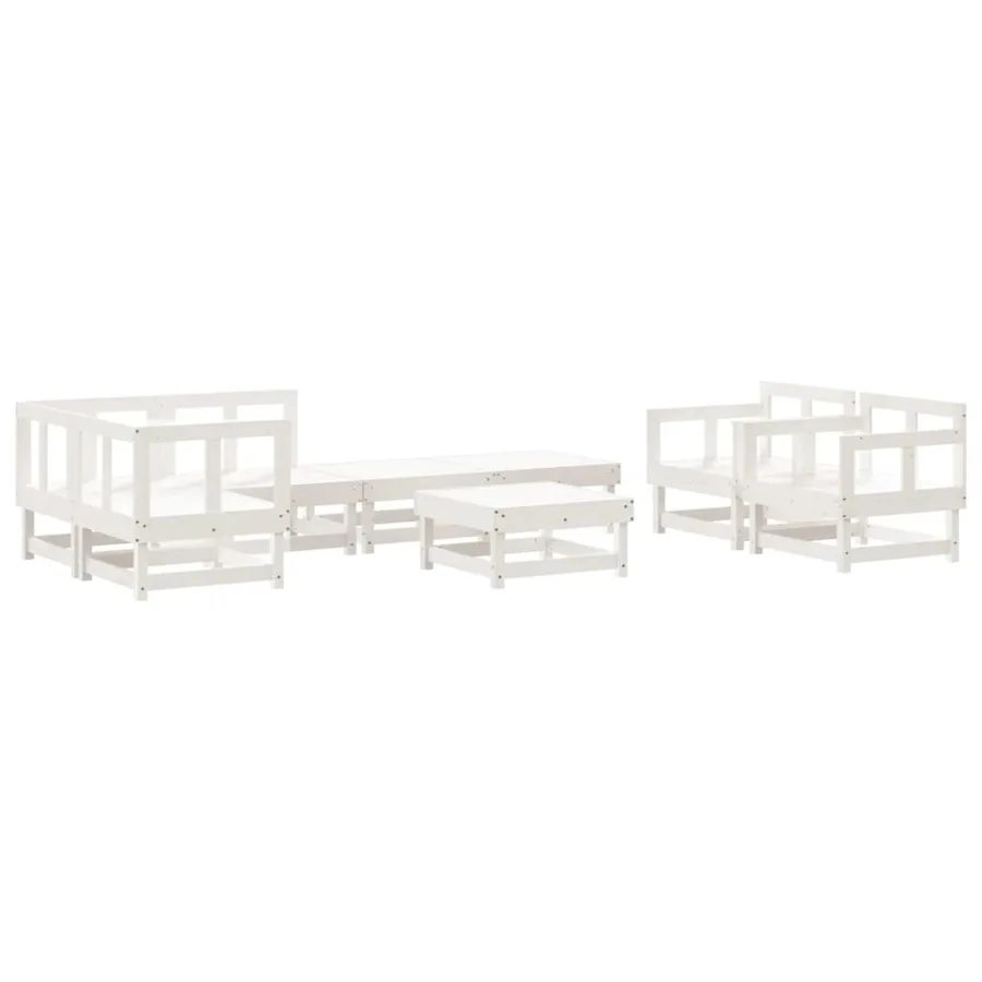 Salon de jardin 8 pcs Blanc Bois de pin massif - 2