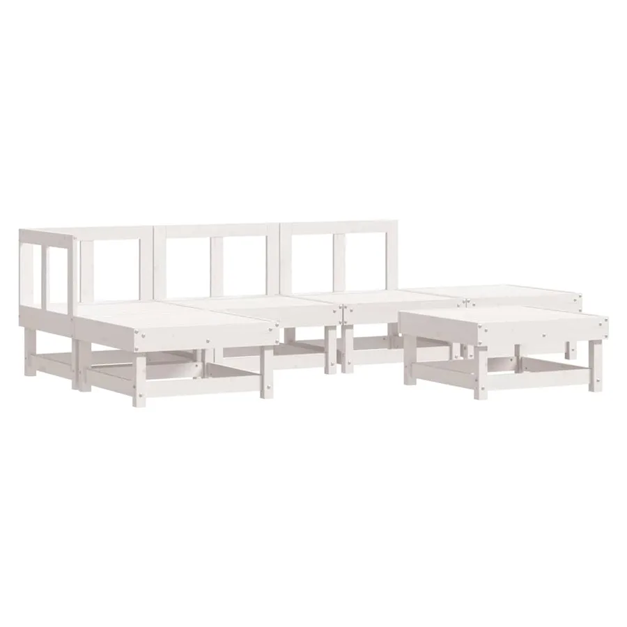 Salon de jardin 6 pcs Blanc Bois de pin massif - 2