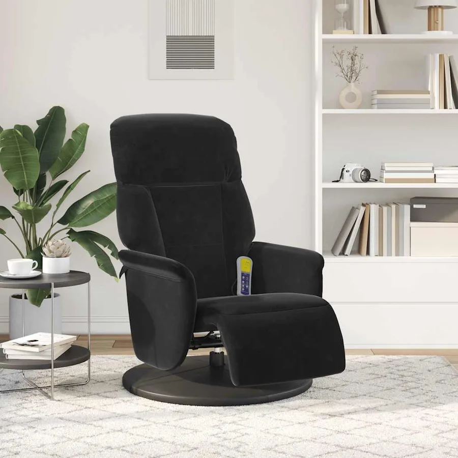 Fauteuil inclinable de massage avec repose-pied noir velours - 3