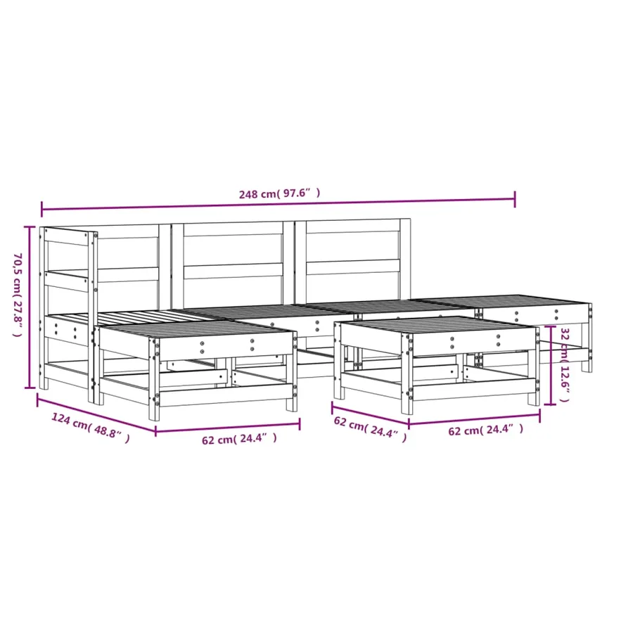Salon de jardin 6 pcs Bois de pin massif - 7