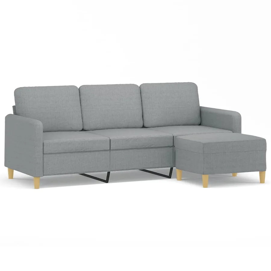 Canapé à 3 places avec repose-pieds Gris clair 180 cm Tissu - 2
