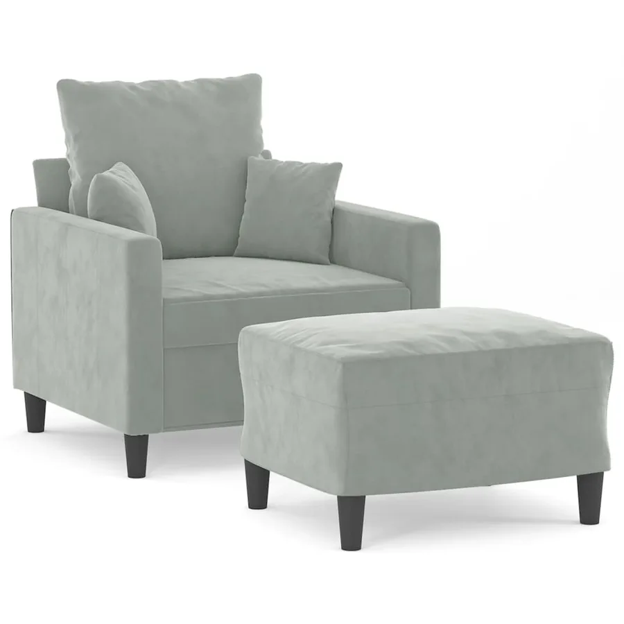 Fauteuil avec repose-pied Gris clair 60 cm Velours - 2