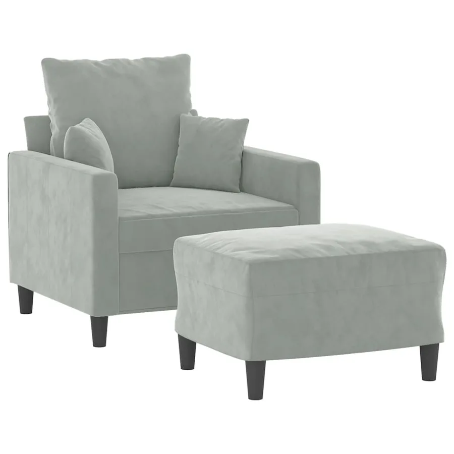 Fauteuil avec repose-pied Gris clair 60 cm Velours - 3