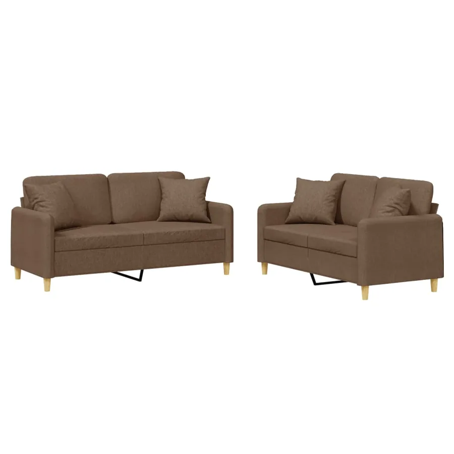 Ensemble de canapés 2 pcs avec coussins marron tissu - 2