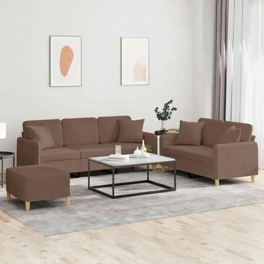Ensemble de canapés 3 pcs avec coussins marron tissu