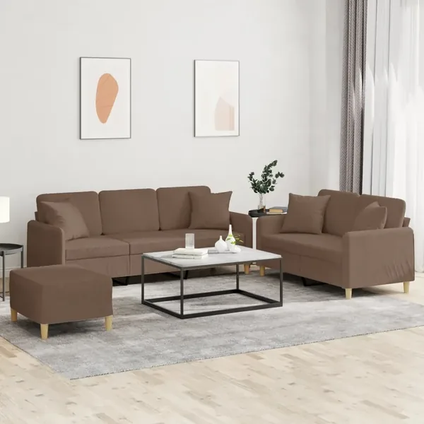 Ensemble de canapés 3 pcs avec coussins marron tissu
