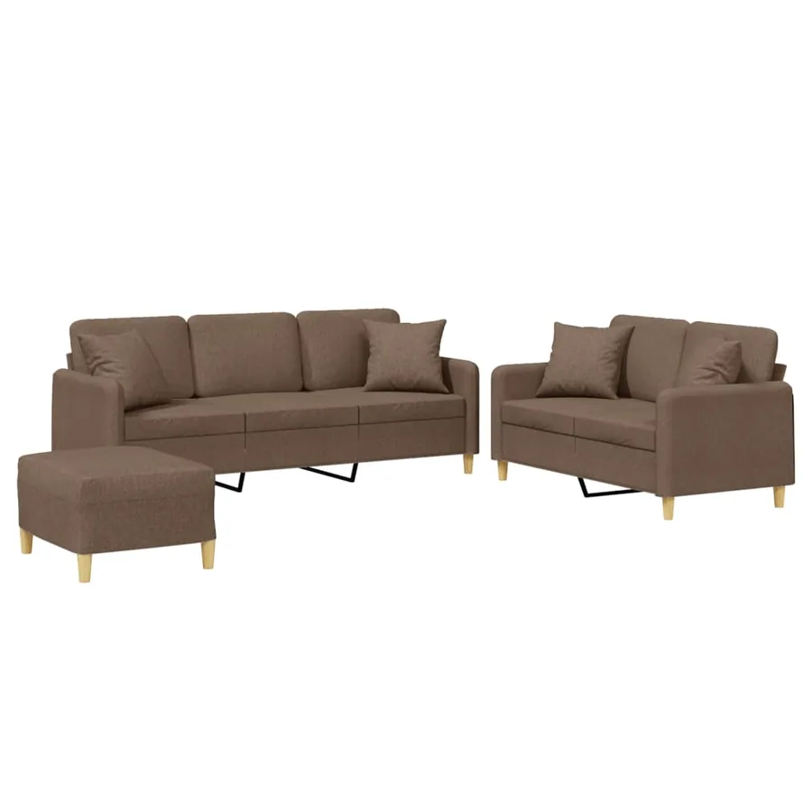 Ensemble de canapés 3 pcs avec coussins marron tissu - 2