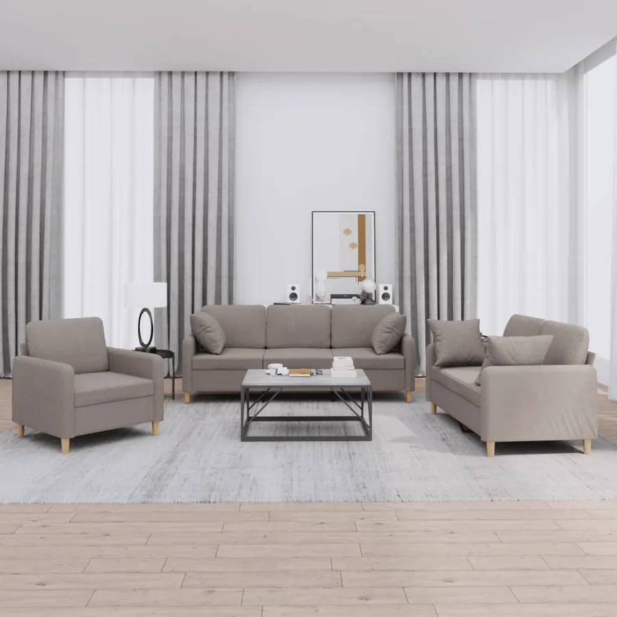 Ensemble de canapés 3 pcs avec coussins taupe tissu