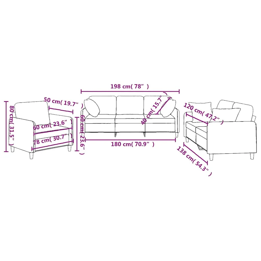Ensemble de canapés 3 pcs avec coussins taupe tissu - 10