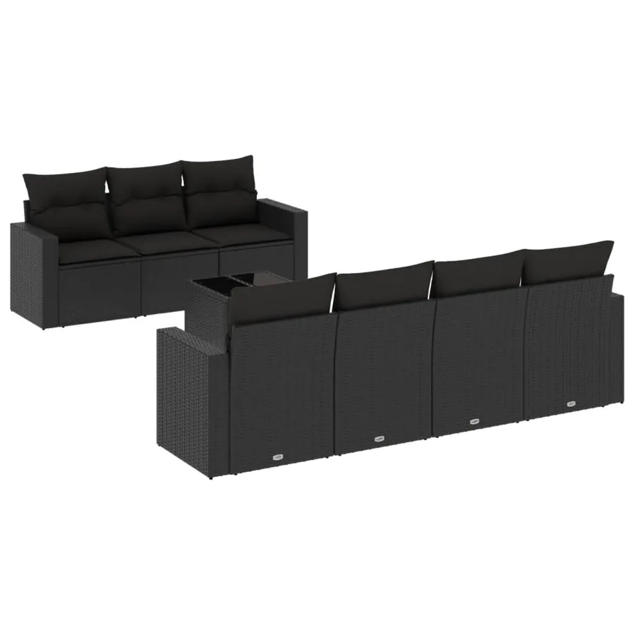 Salon de jardin 8 pcs avec coussins noir résine tressée - 2