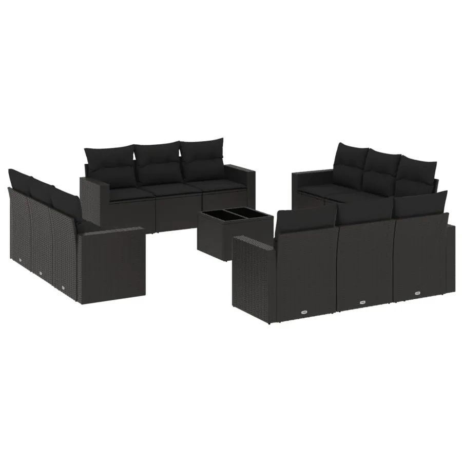 Salon de jardin avec coussins 13 pcs noir résine tressée - 2