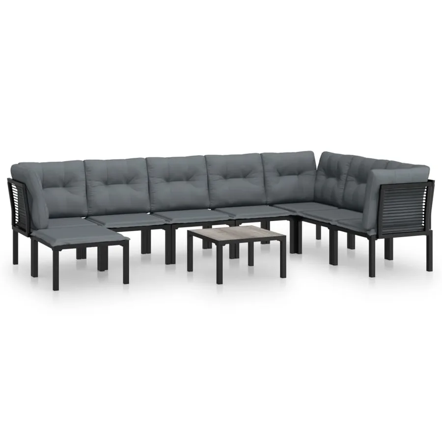 Salon de jardin 9 pcs noir et gris résine tressée - 2