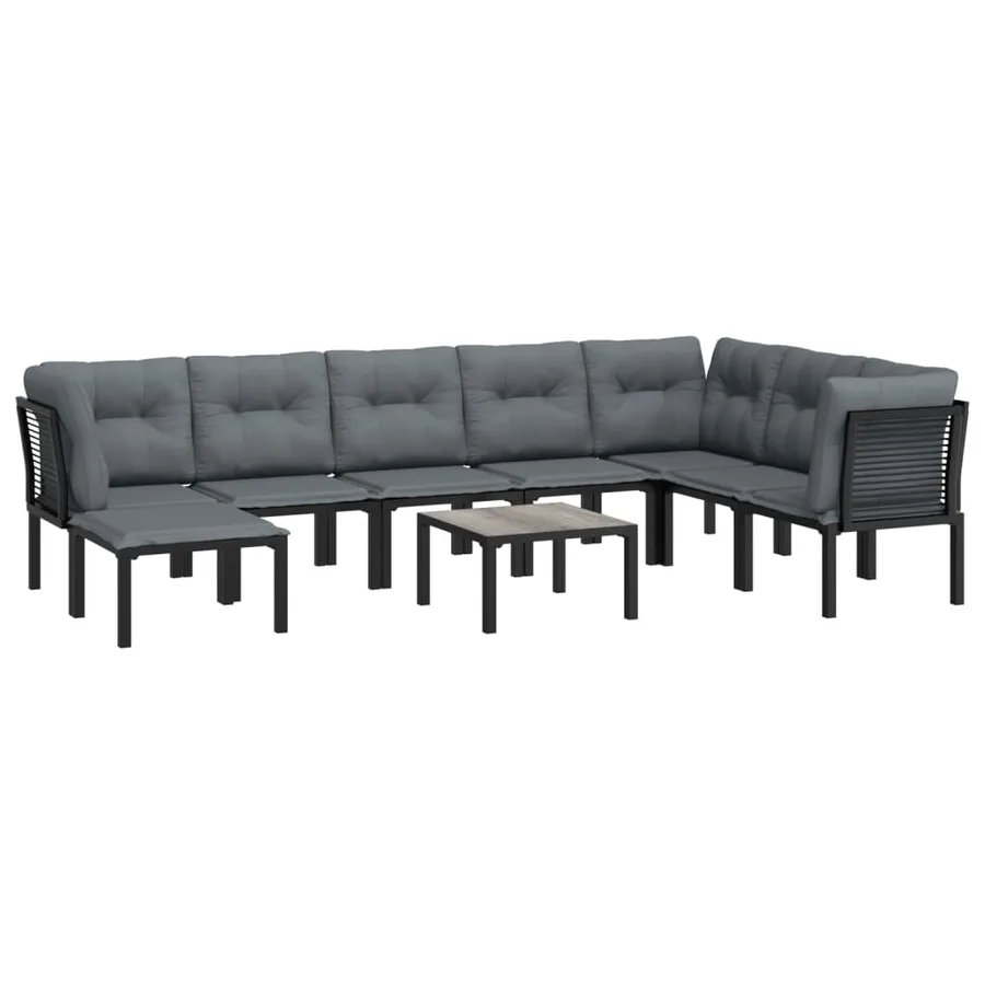 Salon de jardin 9 pcs noir et gris résine tressée - 3