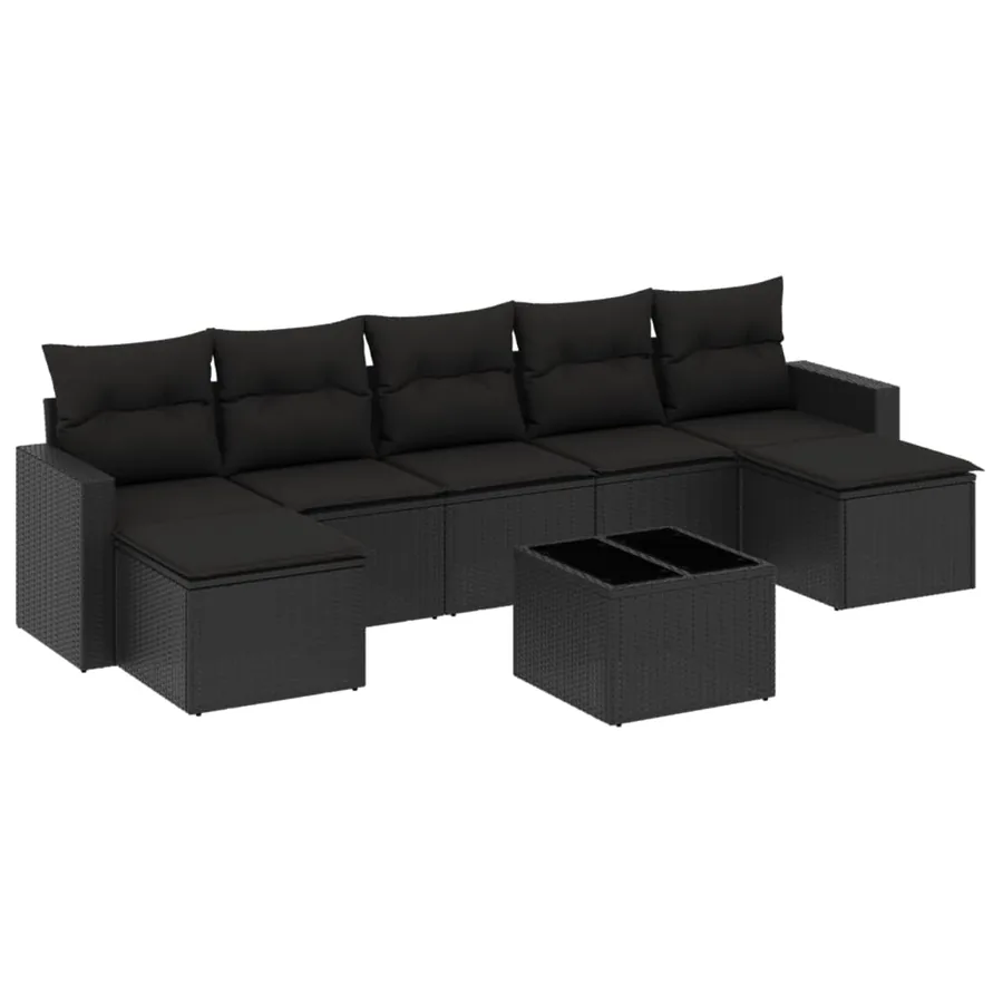 Salon de jardin 8 pcs avec coussins noir résine tressée - 2