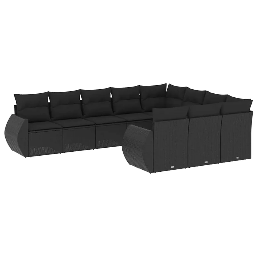 Salon de jardin 10 pcs avec coussins noir résine tressée - 2