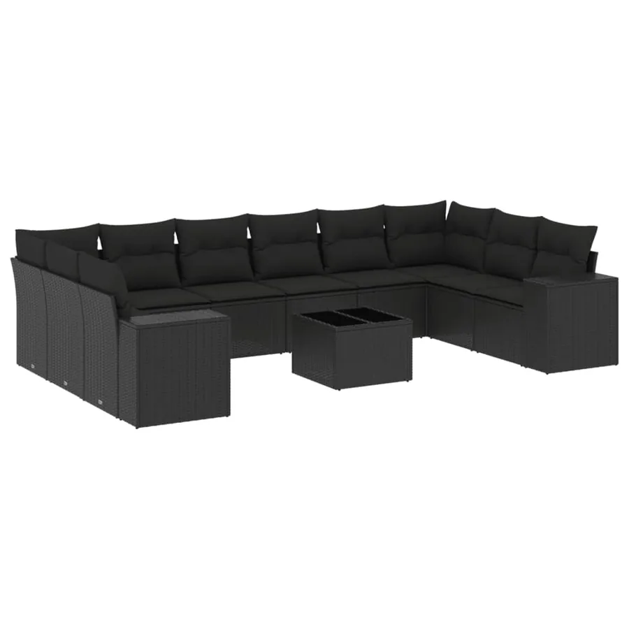 Salon de jardin 11 pcs avec coussins noir résine tressée - 2
