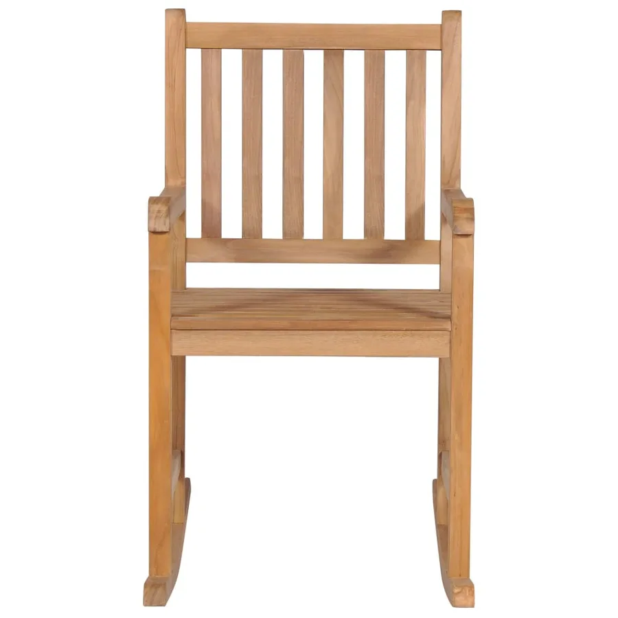 Chaise à bascule avec coussin gris Bois de teck solide - 3