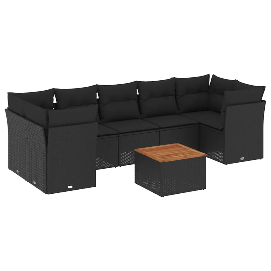 Salon de jardin 8 pcs avec coussins noir résine tressée - 2