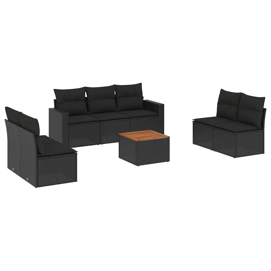 Salon de jardin 8 pcs avec coussins noir résine tressée - 2