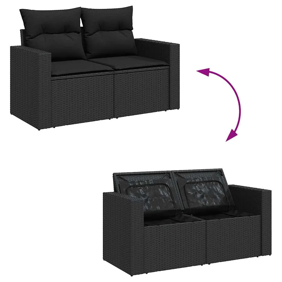 Salon de jardin 8 pcs avec coussins noir résine tressée - 4