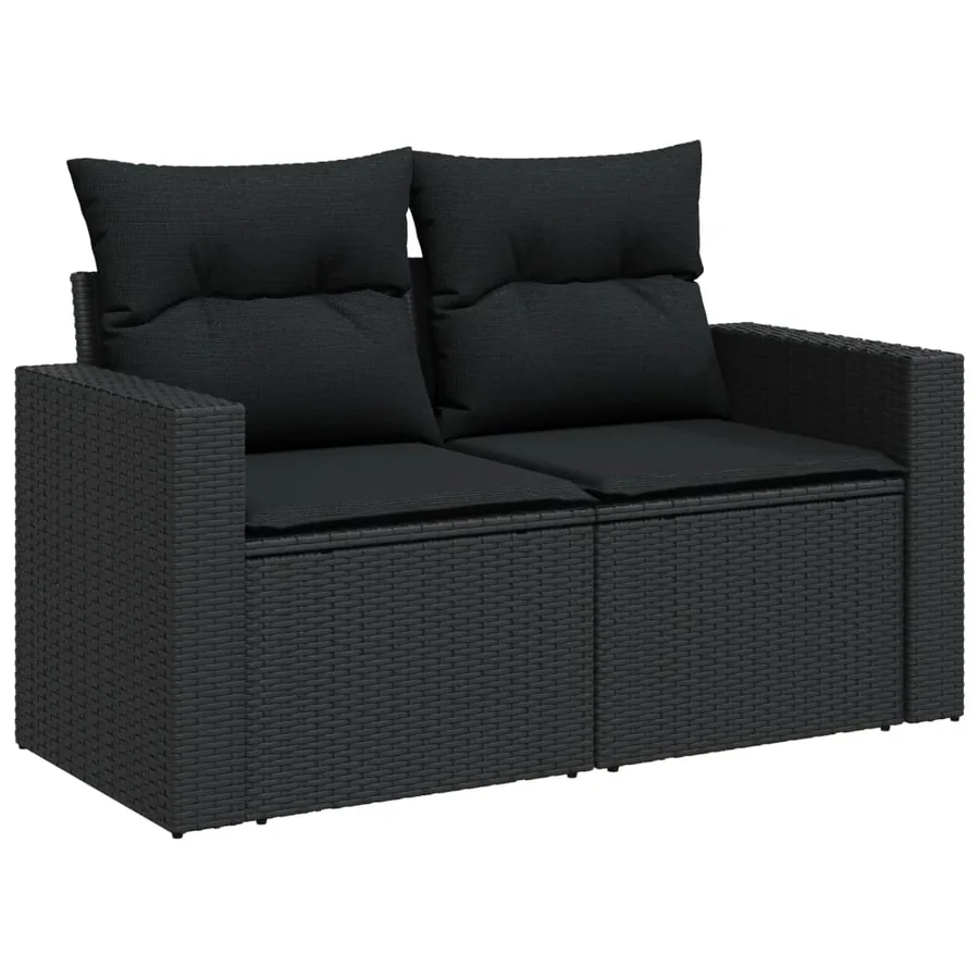 Salon de jardin 8 pcs avec coussins noir résine tressée - 8