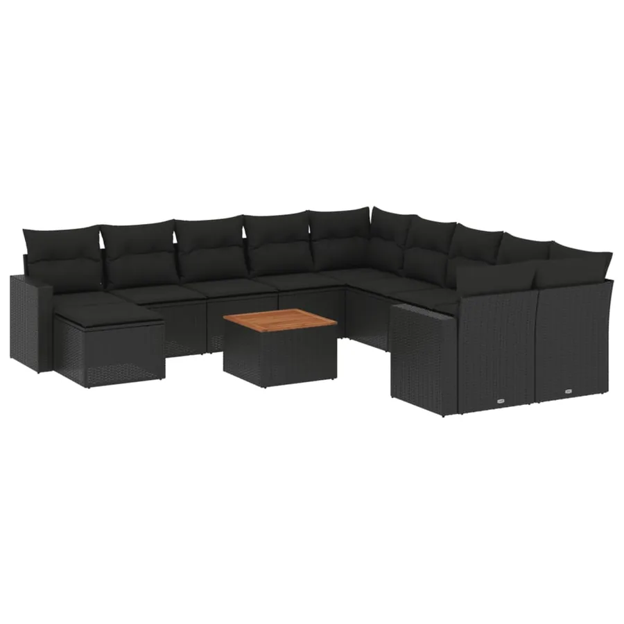 Salon de jardin 12 pcs avec coussins noir résine tressée - 2